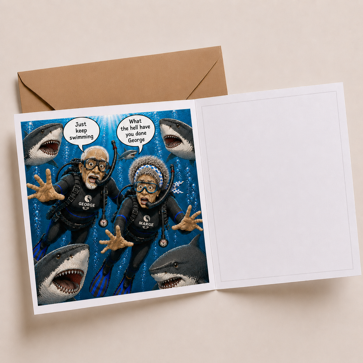Swimming with dolphins - "The Old Fogies" Funny Greeting Card
