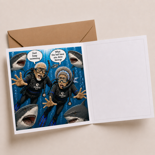 Swimming with dolphins - "The Old Fogies" Funny Greeting Card