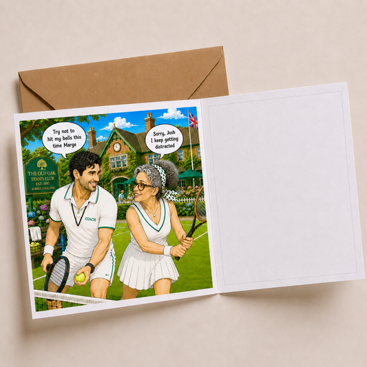 Tennis Lessons - "The Old Fogies" Funny Greeting Card