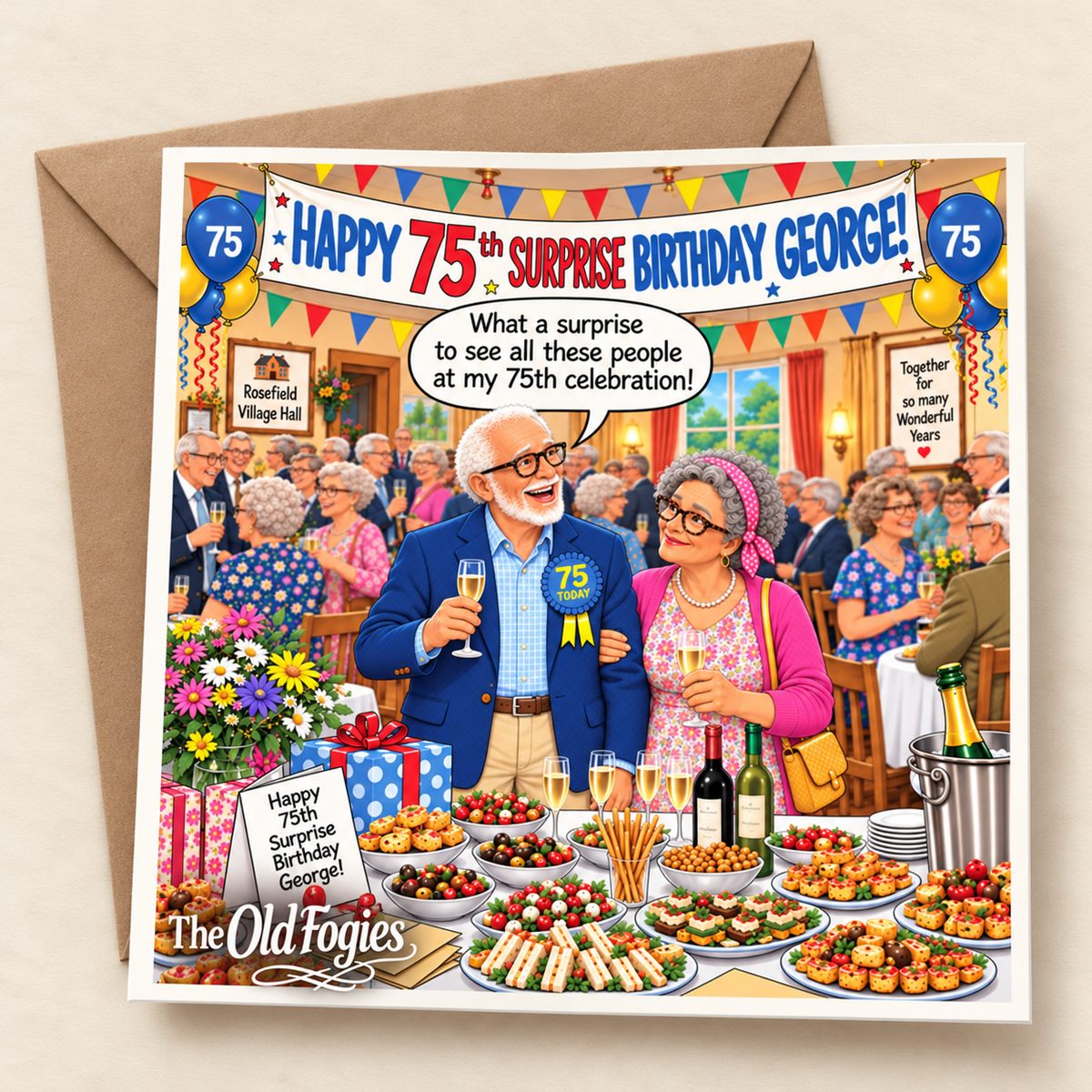 75th Surprise Birthday - "The Old Fogies" Funny Greeting Card