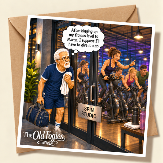 Spin Class - "The Old Fogies" Funny Greeting Card