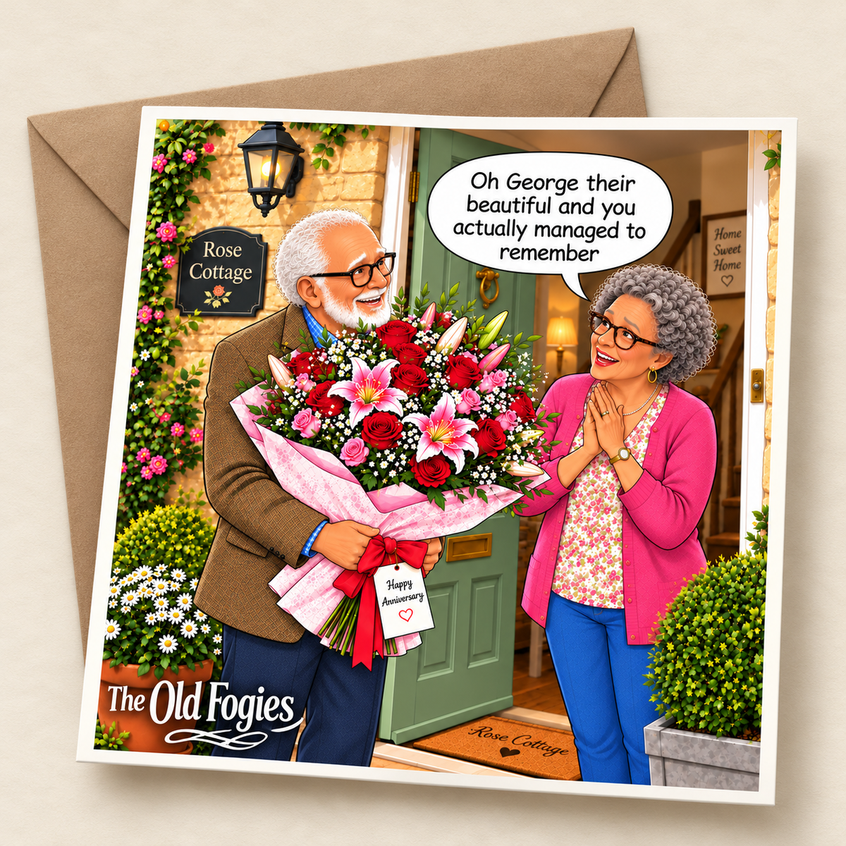 Anniversary Flowers - "The Old Fogies" Funny Greeting Card