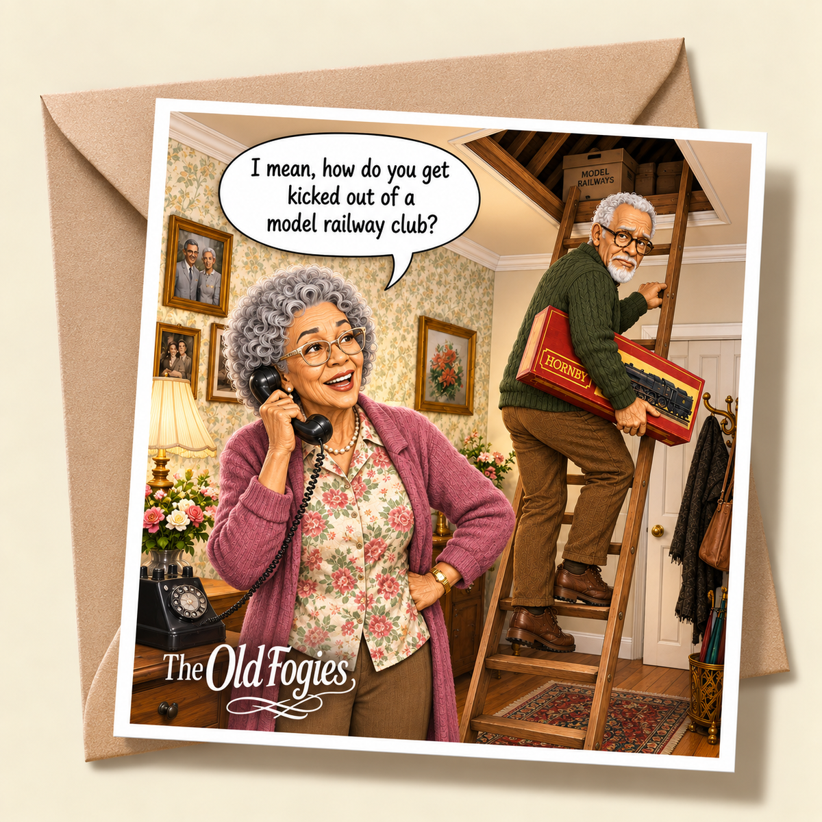 Model Railway - "The Old Fogies" Funny Greeting Card